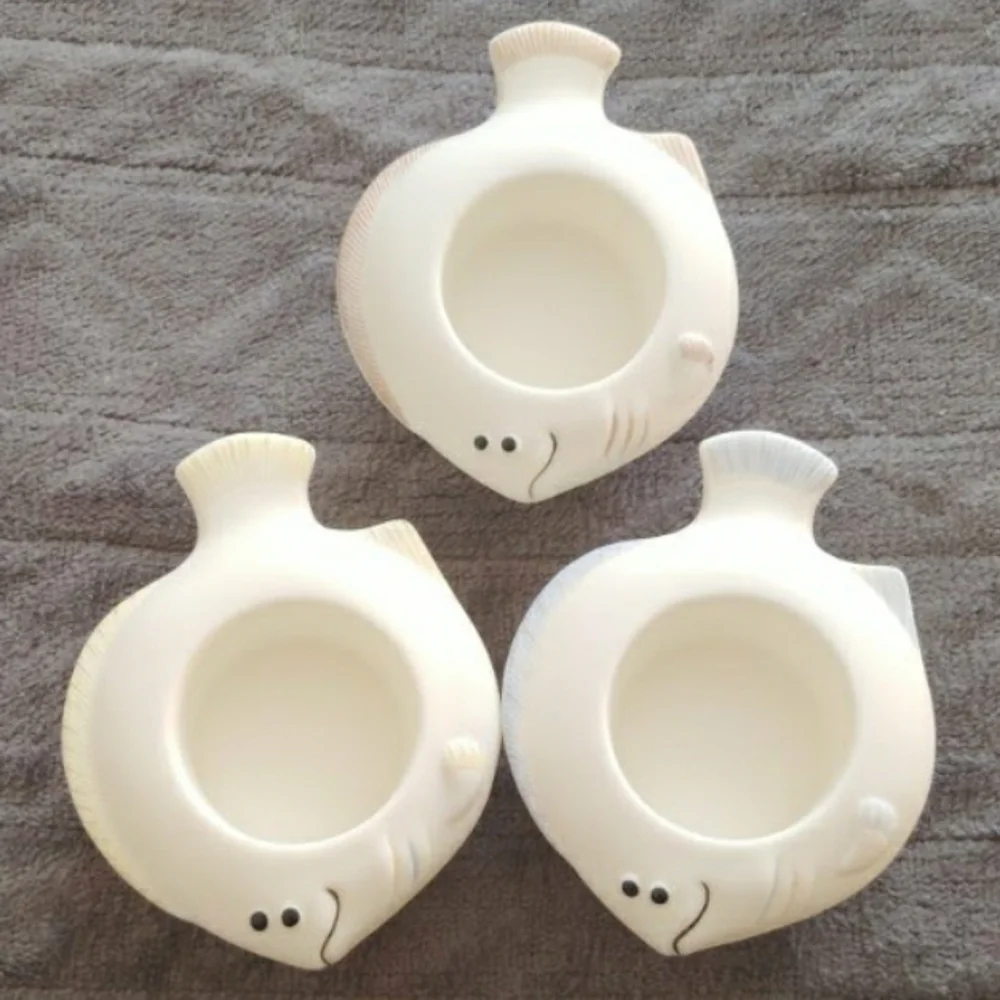 Vintage PartyLite Aqua Pals Bisque Porcelain Candle Floater - Fish Candle Holder
